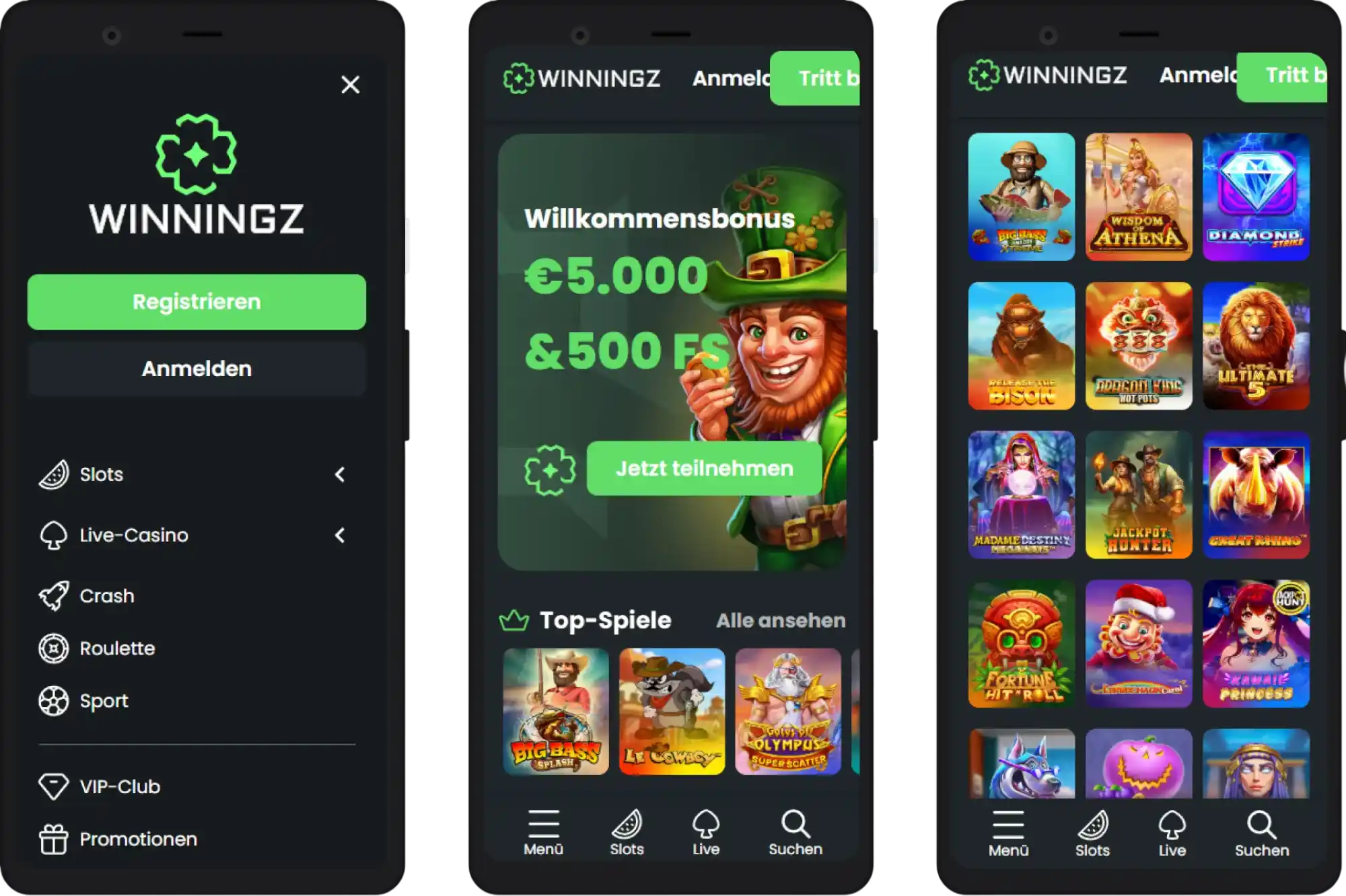 Mobile Version des Winningz Casinos – mobil spielen